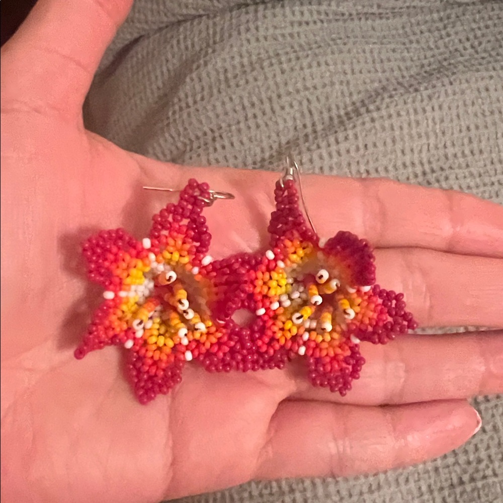 Colorful Beaded Flower Earrings